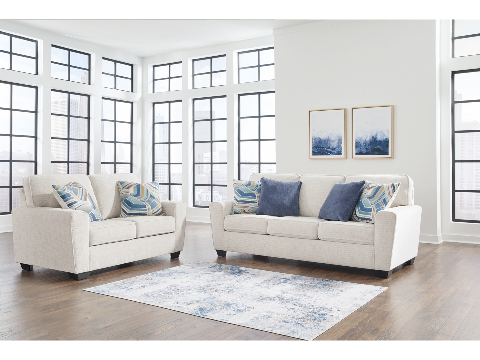 Cashton Sofa and Loveseat Chair Ottoman Ice