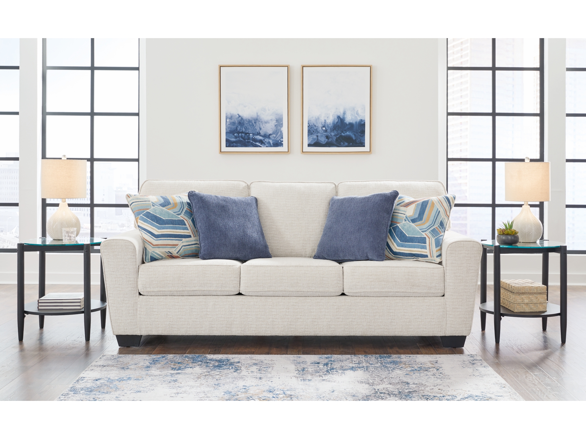 Image 1 of Cashton Sofa and Loveseat Chair Ottoman Ice