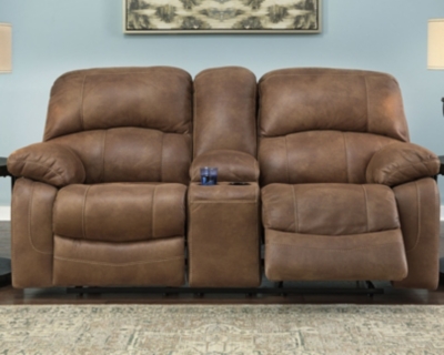 Zavier Glider Reclining Loveseat with Console, Saddle, large