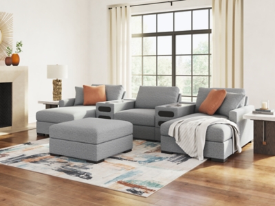 Omaha by Ashley 5-Piece Sectional with Audio System and Chaise, Salt and Pepper, rollover