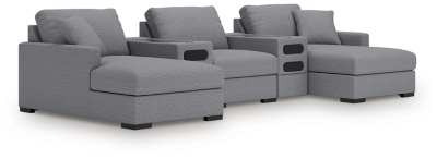 Omaha by Ashley 5-Piece Sectional with Audio System and Chaise, Salt and Pepper, large