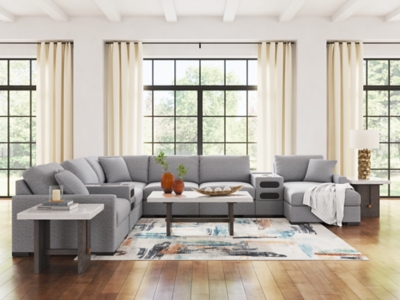 Omaha by Ashley 8-Piece Sectional with Audio System and Chaise, Salt and Pepper, rollover