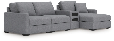 Omaha by Ashley 4-Piece Sectional with Chaise and Audio Console, Salt and Pepper, large