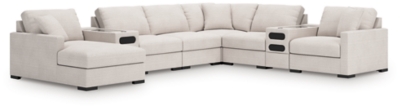 Omaha by Ashley 8-Piece Sectional with Audio System and Chaise, Stone, grid