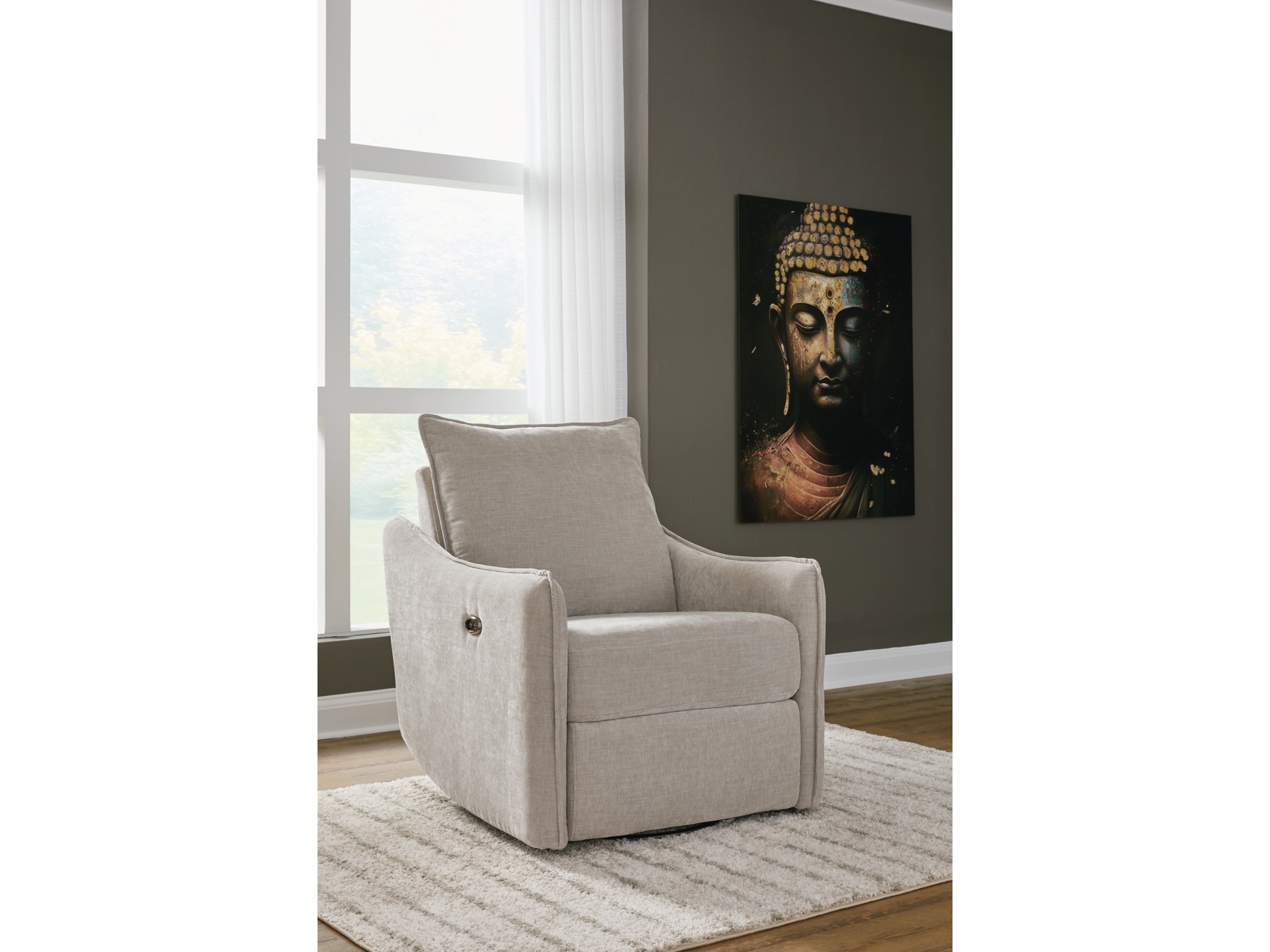 Image 2 of McBurg Swivel Power Recliner Taupe 