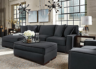 Elevate your comfort level in a city-chic way with the Gamaliel 2-piece sectional. Distinctive elements include a sultry charcoal-hued upholstery, low-track arms and prominent pie-crust welting that punctuates the sectional’s crisp, linear profile. And for your added pleasure: wonderfully supportive UltraPlush seat cushioning, pampering back pillows and indulgent feather-filled toss pillows with a hint of metallic sheen.Includes 2 pieces: right-arm facing sofa and left-arm facing corner chaise | "Left-arm" and "right-arm" describe the position of the arm when you face the piece | Corner-blocked frame | Loose back and seat cushions | Reversible UltraPlush cushions remain loftier longer | 2 layers of cushioned comfort: high-density foam core encased in thick polyfill | 4 toss pillows included | Pillows with soft feather fill inserts | Polyester upholstery and pillows | Exposed legs with faux wood finish | Estimated Assembly Time: 5 Minutes