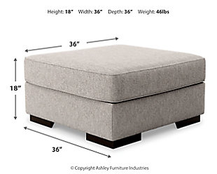 Performance infuses with style in the Ashlor oversized ottoman. Casual aesthetic is suitable for a range of room design preferences. Plush and supportive cushion is at your service as a comfortable footrest or viable tabletop for decor. Slate hue maintains its color on fade- and stain-resistant Nuvella® fabric. Wool-like menswear herringbone weave upgrades the look with effortless appeal.Corner-blocked frame | Firmly cushioned | High-resiliency foam cushion wrapped in thick poly fiber | Easy-clean polyester (Nuvella®) upholstery remains vibrant and resists stains | Exposed feet with faux wood finish | Color may vary depending on lighting