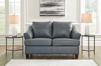 Genoa Leather Loveseat Leather, Steel