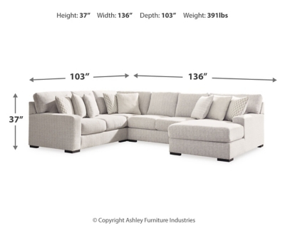Larce 4-Piece Sectional with Chaise, Stone, large
