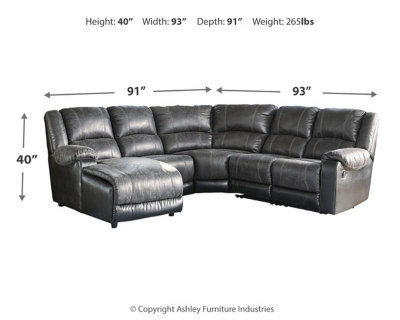 Nantahala 5-Piece Reclining Sectional with Chaise, Slate, large