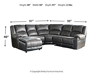 Nantahala 5-Piece Reclining Sectional with Chaise, Slate, large