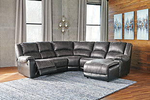 Nantahala 5-Piece Reclining Sectional with Chaise, Slate, rollover