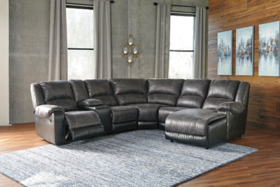 Nantahala 6-Piece Reclining Sectional with Chaise, Slate, large