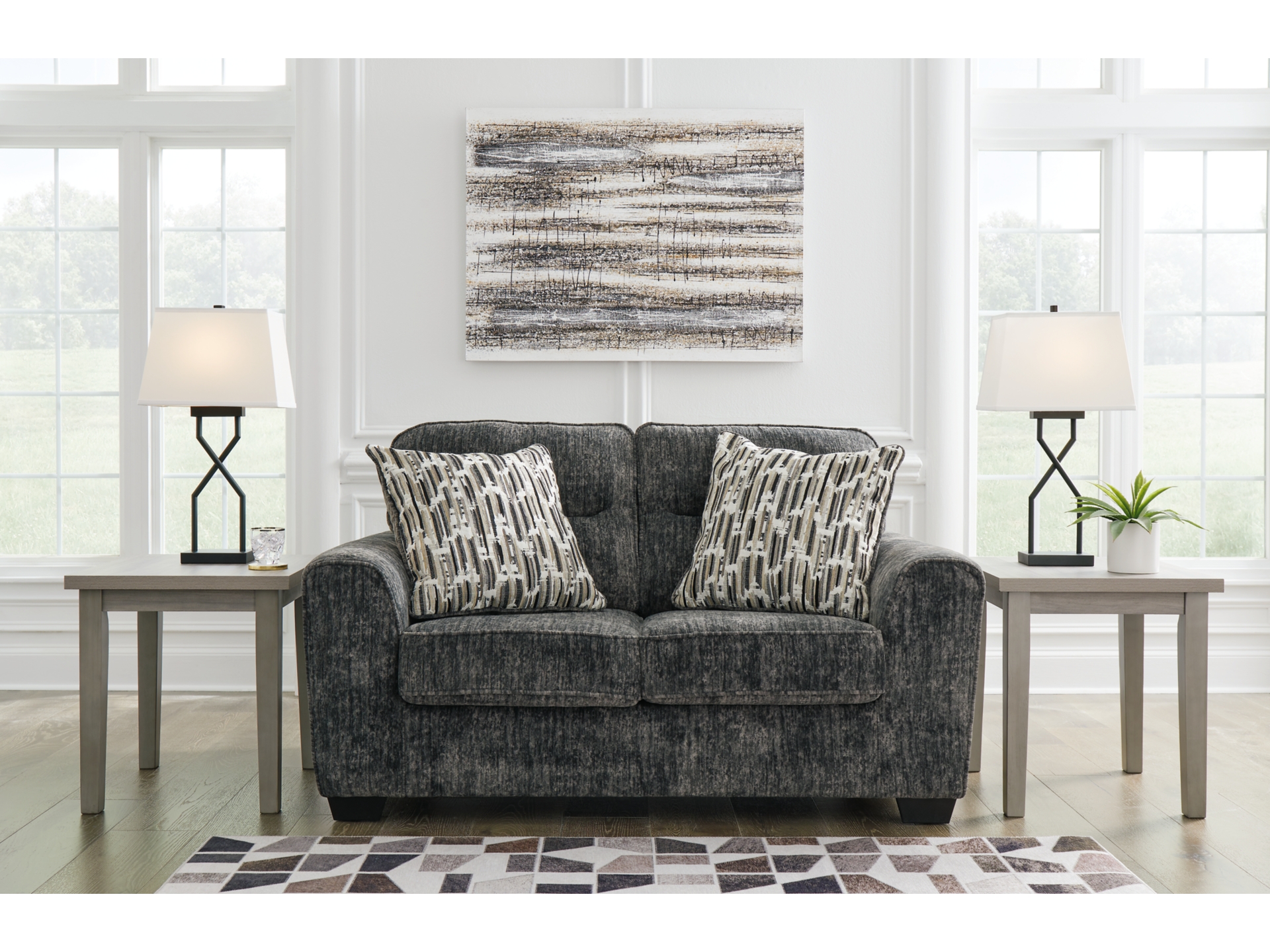 Image 1 of  Lonoke Sofa Loveseat Chair ottoman Gunmetal 