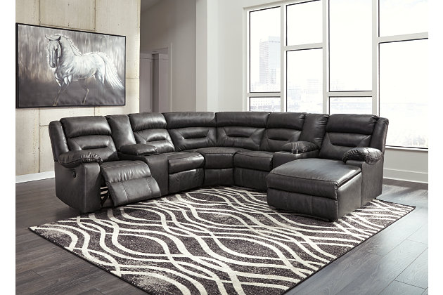 7 Piece Reclining Sectional With Chaise, Large Black Leather Reclining Sectional Couches