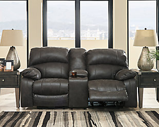 Dunwell Power Reclining Loveseat with Console, Steel, rollover