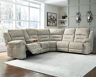Family Den 3-Piece Power Reclining Sectional, Pewter, rollover