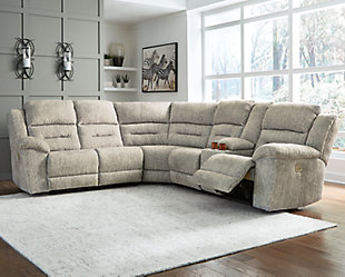 Family Den 3-Piece Power Reclining Sectional, Pewter, rollover