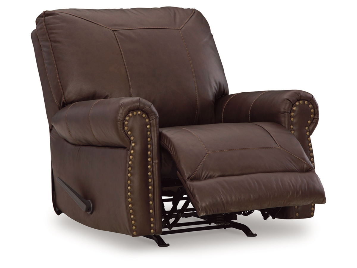 genuine leather leather rocker recliner with nailhead trim