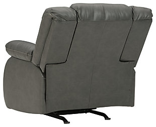 If highly contemporary looks and a heavenly feel sit well with you, rest your eyes on the Denoran power rocker recliner. Decadently soft, the easy-care faux leather upholstery is enriched with jumbo contrast stitching and dramatic cut-and-sew lines for fashion-forward flair. Radius cut arm frame adds cool, curvaceous interest. At your fingertips: one-touch power control with a zero-draw USB plug-in that’s not only convenient but also energy efficient. When it comes to high style at a down-to-earth price, this power recliner really brings it home.One-touch power control with adjustable positions and zero-draw USB plug-in | Zero-draw technology only consumes power when the USB receptacle is in use | Gentle rocking motion | Vinyl/polyester/polyurethane upholstery | Corner-blocked frame with metal reinforced seat | Attached back and seat cushions | High-resiliency foam cushions wrapped in thick poly fiber | Power cord included; UL Listed | Exaggerated headrest