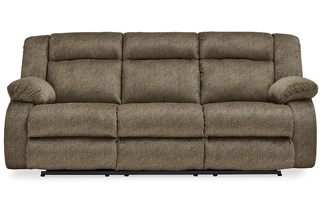 If highly contemporary looks and a heavenly feel sit well with you, rest your eyes on the Burkner reclining power sofa. Padded velvet upholstery has a plush high pile that's so soft to the touch. Jumbo contrast stitching adds fashion-forward flair, while radius cut arm frame incorporates cool, curvaceous interest. At your fingertips: one-touch power control with a zero-draw USB plug-in that’s not only convenient but also energy efficient. When it comes to high style at a down-to-earth price, this power reclining sofa really brings it home.Dual-sided recliner; middle seat remains stationary | One-touch power control with adjustable positions and zero-draw USB plug-in | Zero-draw technology only consumes power when the USB receptacle is in use | Velvet polyester upholstery | Attached back and seat cushions | Corner-blocked frame with metal reinforced seat | Exaggerated headrest | High-resiliency foam cushions wrapped in thick poly fiber | Power cord included; UL Listed