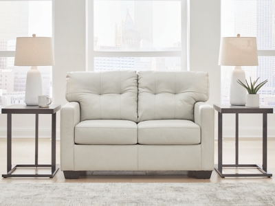 Belziani Leather Loveseat Leather, Coconut