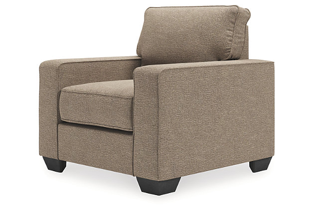 Make your living space that much more livable with the Greaves arm chair. Rest assured that its ultra-neutral upholstery with a textural chenille feel goes with anything and everything. Tailored box cushioning and tapered feet lend a clean, contemporary aesthetic. Make it even more enticing by pairing it with the available matching ottoman and reserve yourself the best seat in the house.Corner-blocked frame | Attached back and loose seat cushions | High-resiliency foam cushions wrapped in thick poly fiber | Polyester upholstery | Exposed tapered feet