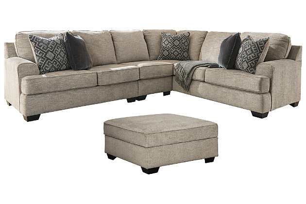 Bovarian 3 Piece Sectional With Ottoman, 3pc Sectional Sofa Set With Ottoman