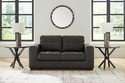 Luigi Leather Loveseat Leather, Thunder