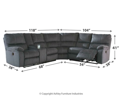 Urbino 3 Piece Sectional with Recliner Ashley
