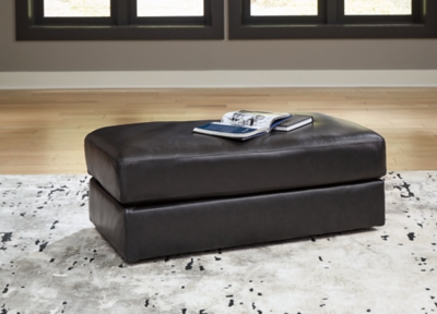 Amiata Leather Ottoman Leather, Onyx