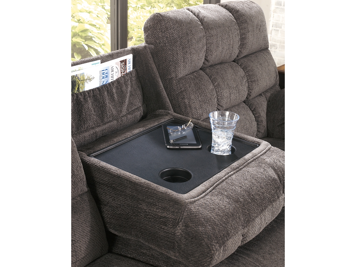 Acieona reclining sofa with drop down table sale