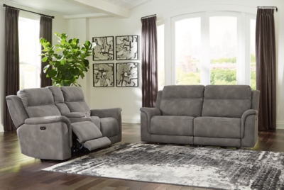 Next-Gen DuraPella Performance Fabric Dual Power Reclining Sofa and Loveseat, Slate