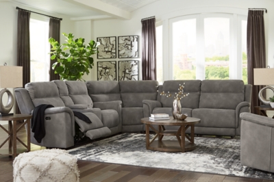 Next-Gen DuraPella Performance Fabric Dual Power Reclining 3-Piece Sectional with Recliner, Slate