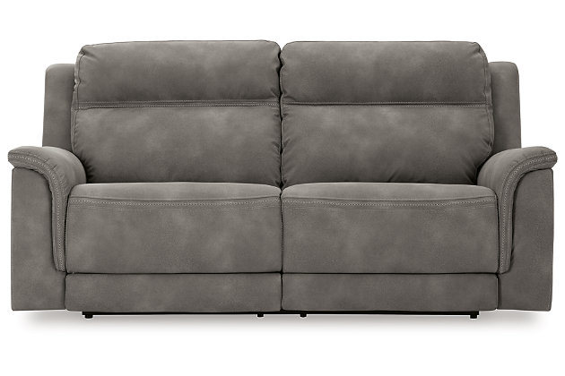 It’s time to rethink the way you relax—and time to experience the joys of the Next-Gen DuraPella power reclining sofa. Taking a fashion-forward approach to the art of relaxation, the sofa—with a one-touch power control and an energy-efficient USB plug-in—will elevate your style and raise your standard of living. Its zero-gravity mechanism lifts the ottoman higher than traditional recliners to improve circulation. And talk about low maintenance. This designer recliner is wrapped in durable, water-repellent upholstery that's family- and pet-friendly.Dual-sided recliner | One-touch power control with adjustable positions, Easy View™ adjustable headrest and zero-draw USB plug-in | Zero-draw technology only consumes power when the USB receptacle is in use | Corner-blocked frame with metal reinforced seat | Attached back and seat cushions | High-resiliency foam cushions wrapped in thick poly fiber | Zero-gravity mechanism (raises the ottoman to 23" off the floor for improved circulation) | Extended ottoman for enhanced comfort | Water-repellent polyester/polyurethane (faux leather) upholstery | Power cord included; UL Listed | Estimated Assembly Time: 15 Minutes