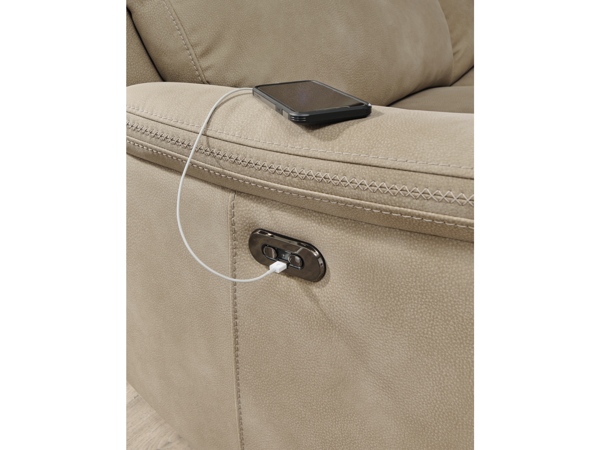 Image 3 of Next-Gen DuraPella Performance Fabric Dual Power Recliner Sand 