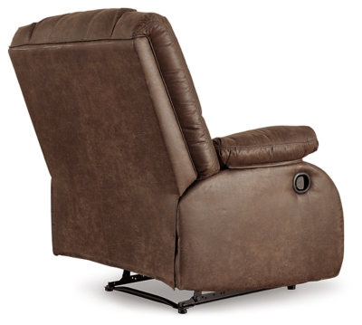 Make a big impression in a smaller footprint with the chic styling of the Bladewood zero wall recliner. Thanks to its space-conscious design that requires a mere three inches between the wall and chair back, you can stretch out more efficiently. Wrapped in a fabulous faux leather loaded with pebbly texture and tonal variation that looks so natural, this designer recliner sports contoured tufting and contrasting baseball stitching for a style home run.Pull tab reclining motion | Zero wall design requires minimal space between wall and chair back | Corner-blocked frame with metal reinforced seat | Attached cushions | High-resiliency foam cushions wrapped in thick poly fiber | Polyester/polyurethane upholstery