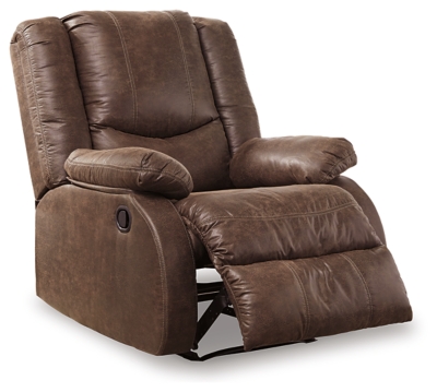 Make a big impression in a smaller footprint with the chic styling of the Bladewood zero wall recliner. Thanks to its space-conscious design that requires a mere three inches between the wall and chair back, you can stretch out more efficiently. Wrapped in a fabulous faux leather loaded with pebbly texture and tonal variation that looks so natural, this designer recliner sports contoured tufting and contrasting baseball stitching for a style home run.Pull tab reclining motion | Zero wall design requires minimal space between wall and chair back | Corner-blocked frame with metal reinforced seat | Attached cushions | High-resiliency foam cushions wrapped in thick poly fiber | Polyester/polyurethane upholstery