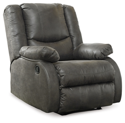 Make a big impression in a smaller footprint with the chicly styled Bladewood zero wall recliner. Thanks to its space-conscious design that requires a mere three inches between the wall and chair back, you can stretch out more efficiently. Wrapped in a fabulous faux leather loaded with pebbly texture and tonal variation that looks so natural, this designer recliner sports contoured tufting and contrasting baseball stitching for a style home run.Pull tab reclining motion | Zero wall design requires minimal space between wall and chair back | Corner-blocked frame with metal reinforced seat | Attached cushions | High-resiliency foam cushions wrapped in thick poly fiber | Polyester/polyurethane upholstery