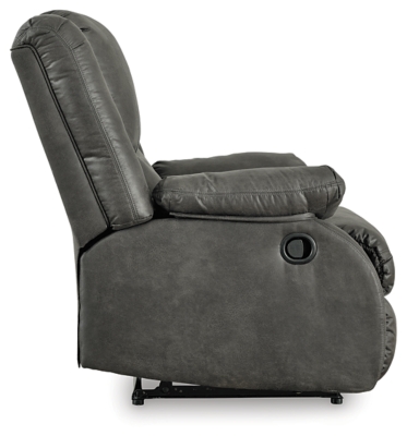 Make a big impression in a smaller footprint with the chicly styled Bladewood zero wall recliner. Thanks to its space-conscious design that requires a mere three inches between the wall and chair back, you can stretch out more efficiently. Wrapped in a fabulous faux leather loaded with pebbly texture and tonal variation that looks so natural, this designer recliner sports contoured tufting and contrasting baseball stitching for a style home run.Pull tab reclining motion | Zero wall design requires minimal space between wall and chair back | Corner-blocked frame with metal reinforced seat | Attached cushions | High-resiliency foam cushions wrapped in thick poly fiber | Polyester/polyurethane upholstery