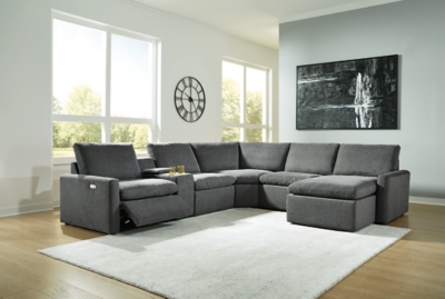 Hartsdale 6-Piece Power Reclining Sectional with Console and Chaise, Granite