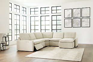 Hartsdale 5-Piece Right Arm Facing Reclining Sectional with Chaise, Linen, rollover