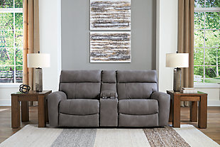 Next-Gen DuraPella 3-Piece Power Reclining Sectional Loveseat with Console, Slate, rollover