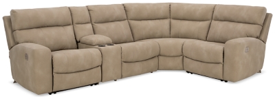 Next-Gen DuraPella 5-Piece Performance Fabric Dual Power Reclining Modular Sectional with Console, Sand