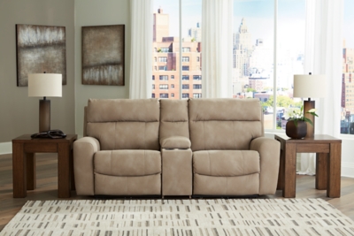 Next-Gen DuraPella Performance Fabric 3-Piece Dual Power Reclining Modular Loveseat with Console, Sand