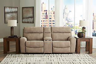 Next-Gen DuraPella 3-Piece Power Reclining Sectional Loveseat with Console, Sand, rollover