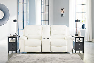 Warlin Power Reclining Loveseat with Console, White, rollover