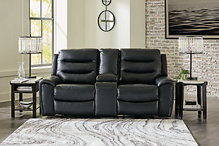 Warlin Power Reclining Loveseat with Console, Black, rollover