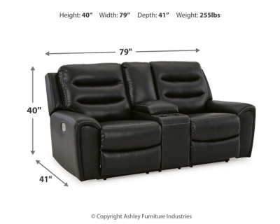 Warlin Power Reclining Loveseat with Console, Black, large