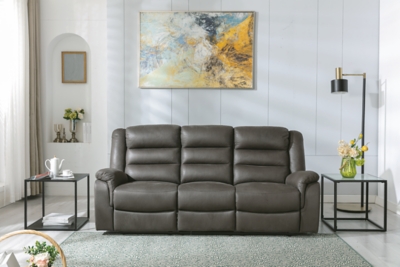 Welota Reclining Sofa with Drop Down Table, Gray, large